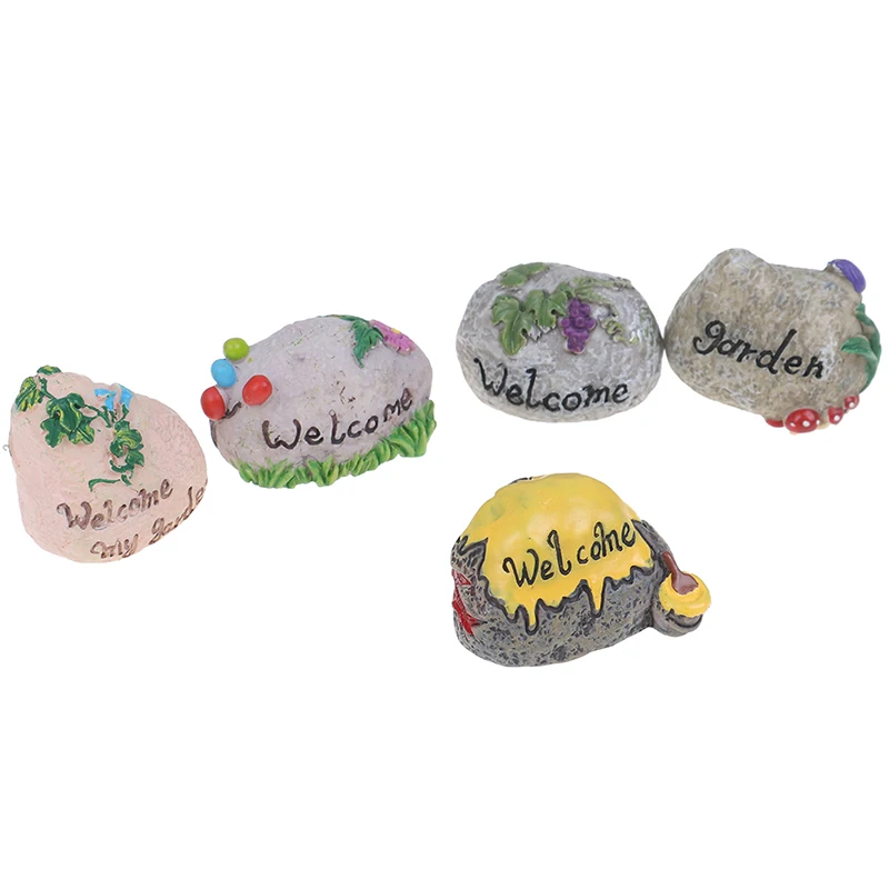 

Flower Welcome Garden Stone Stake Fairy Garden Miniature Bonsai Craft Decorative Figurines Micro Landscape Dollhouse Accessories