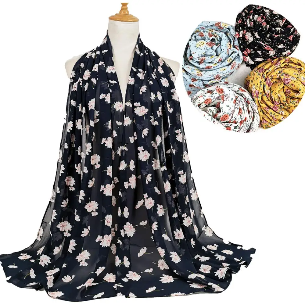 Женский модный шифоновый хиджаб в горошек с цветочным принтом мягкие шали и