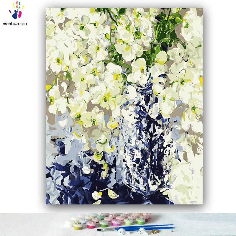 DIY цветные картины по номерам с красными цветами нож орнаментом Картина Рисунок