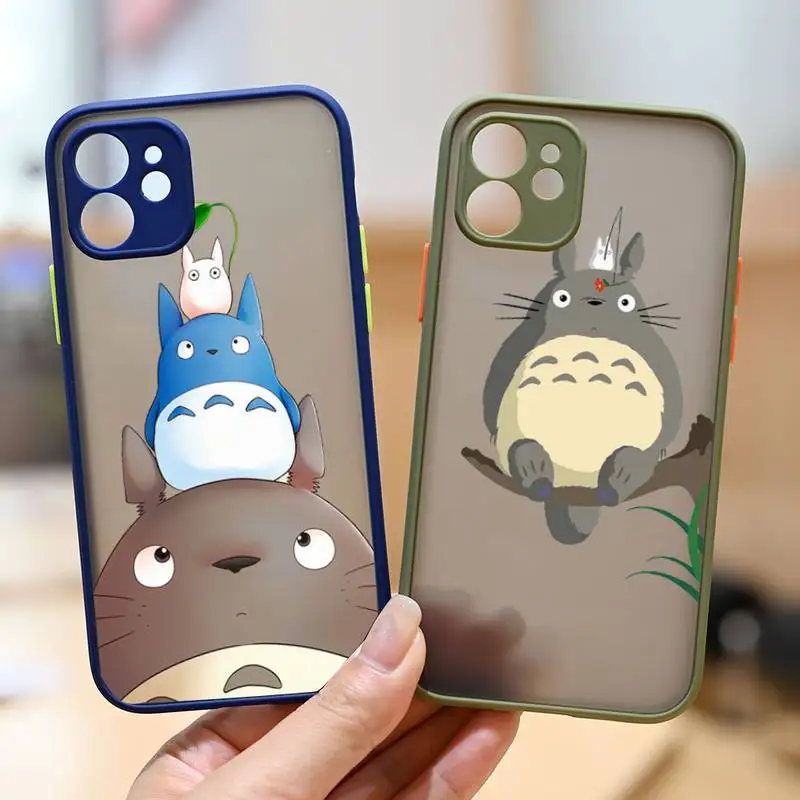 

Totoro Cute Cartoon Happy Phone Case matte transparent For iphone 7 8 11 12 13 plus mini x xs xr pro max cover