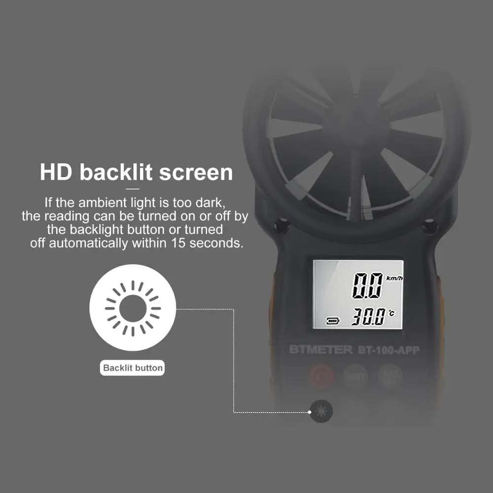 Anemómetro de prueba Digital con aplicación móvil Bluetooth inalámbrico Veleta medidor de anemómetro que mide el frío del viento, velocidad, temperatura, etc
