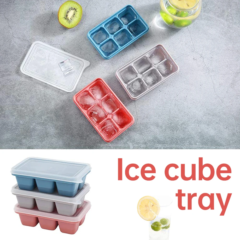 

6 Grid Food Grade Silicone Ice Tray Home With Lid DIY Ice Cube Mold Square Shape Ice Cream Maker Kitchen Bar Accessories