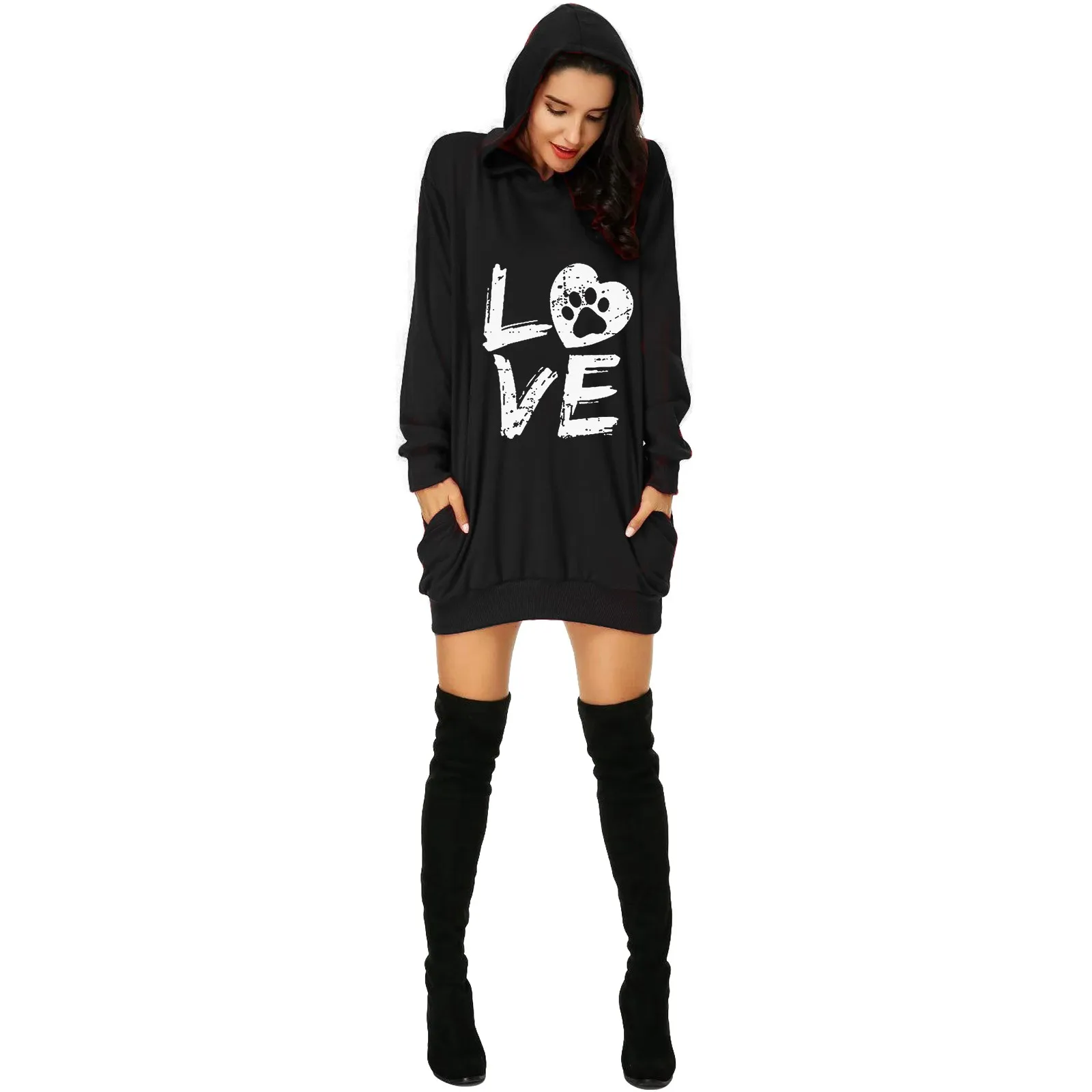 

Women's Pullovers Sweatshirt Printed Hoodie Bag Hip Pocket Print Hoodie Fashion Dress Loose Pullovers Sweatshirt Hooded D4