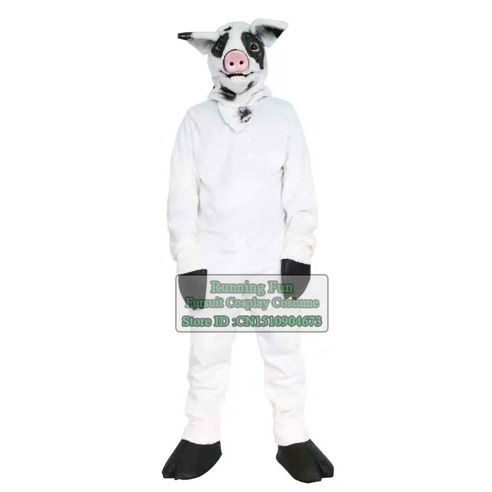 

Black White Ugly Pig Furry Wolf Fox Mascot Costume Animal Dog Fursuit Halloween Adult Cartoon Character Cosplay Suit For Party