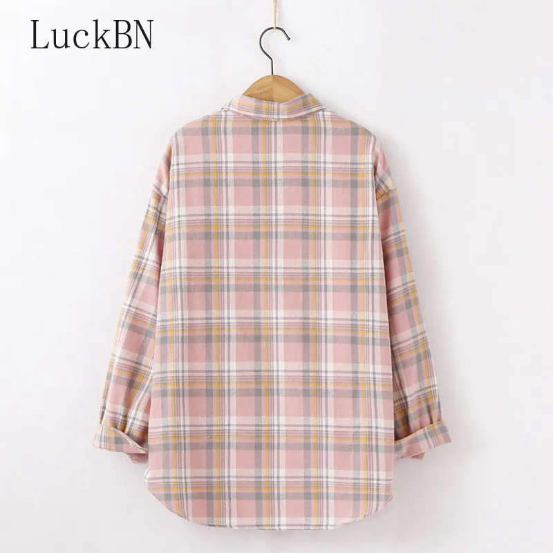 Рубашка женская свободная из 100% хлопка в клетку стиле бойфренда | Женская одежда