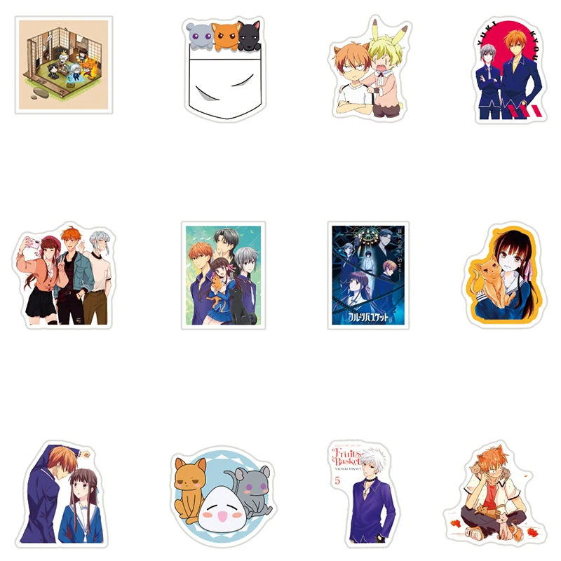 Lote de 10/25 pegatinas impermeables de dibujos animados, cesta de frutas de Anime, grafiti, para funda Diy, casco para port&aacute;til, equipaje para monopat&iacute;n y tel&eacute;fono-3