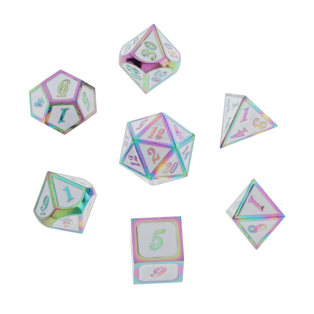 Rainbow White Набор металлических многогранных кубиков, 7 шт комплектных кубиков D4 D6 D8 D10 D12 D20 отлично подходит для подземелий и Драконов - Цвет: Rainbow White
