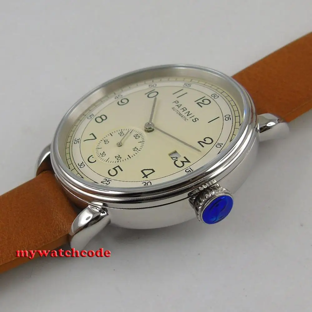 Новое поступление полированные винтажные мужские часы 42 мм Parnis бежевый