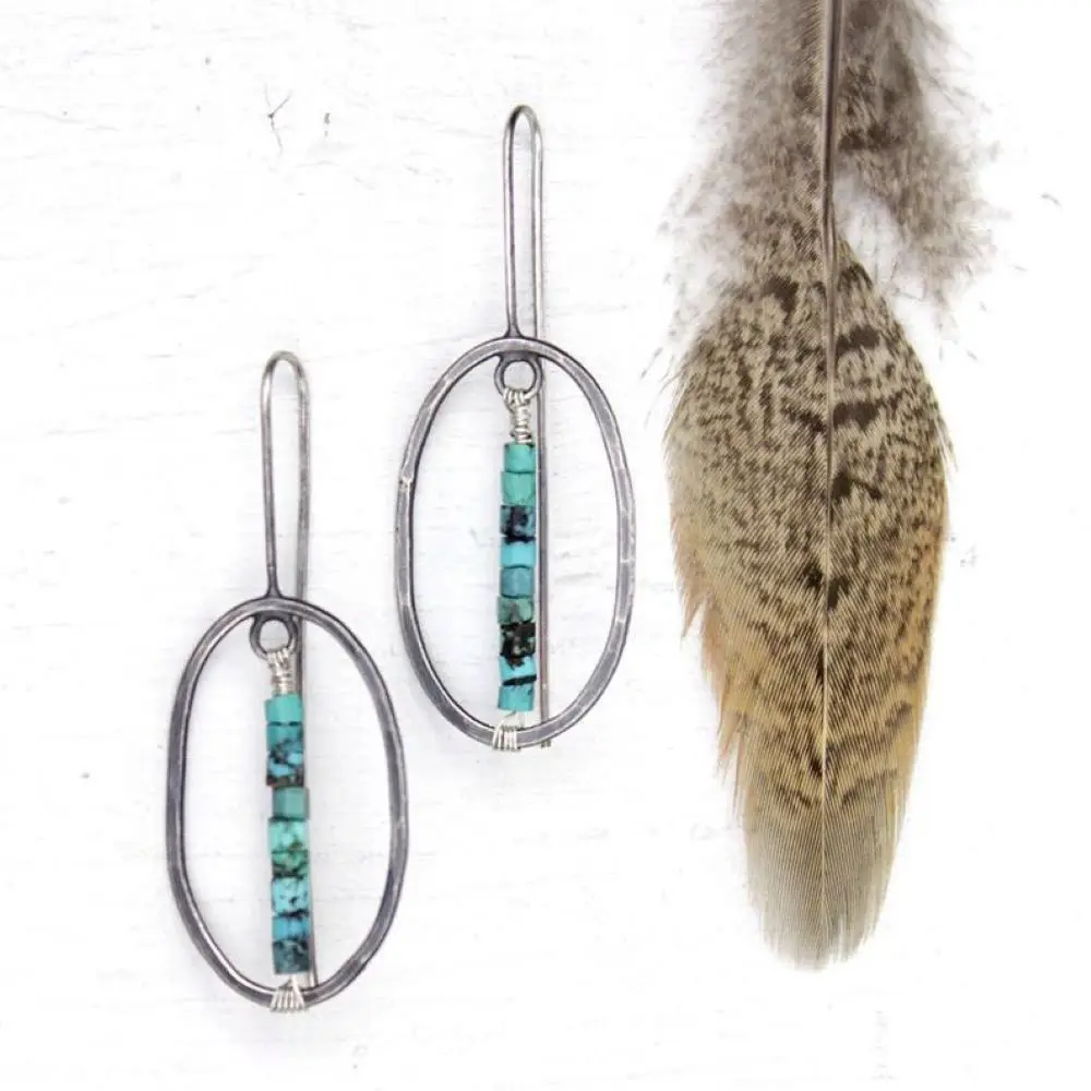 

Rongyu new beating and plating 925 Large Silver color Ring Earrings retro hand wound several Turquoise Earrings