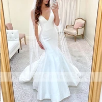 2021 simple mermaid wedding dresses v neck spaghetti straps bridal dress for women vestido de noiva
