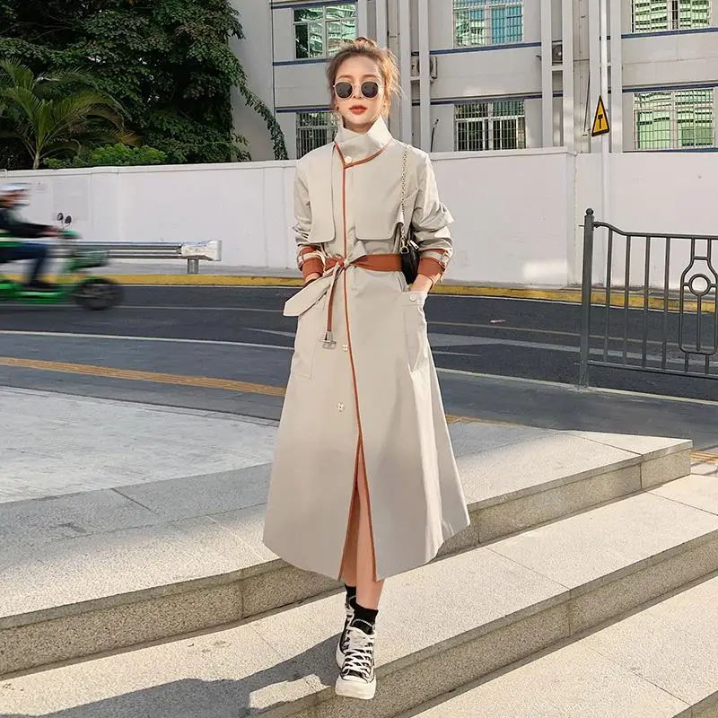

Women's Windbreaker Long British Fashion Spring Autumn Loose Jacket 100% Cotton Big Size Korean Ladies Cloak Trench Coat Female