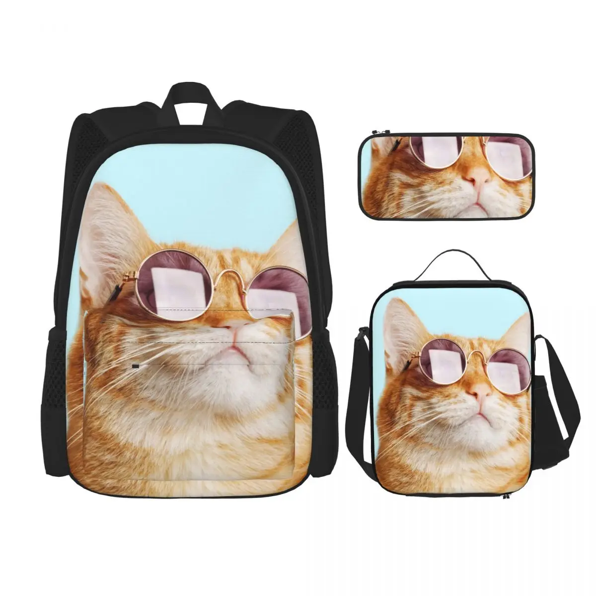 

3pcs/set Funny Cat Wearing Sunglasses Backpacks School Bags for Boys Girls Students Travel Bag Casual Mochila