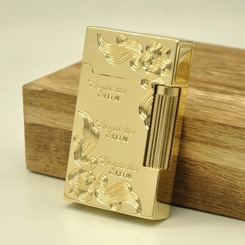 Crisp Sound Gas Lighter Jet Butane Flint Side Sliding Metal DING Cigarette lighter Inflated Flower Pattern Gadgets For Men | Дом и сад