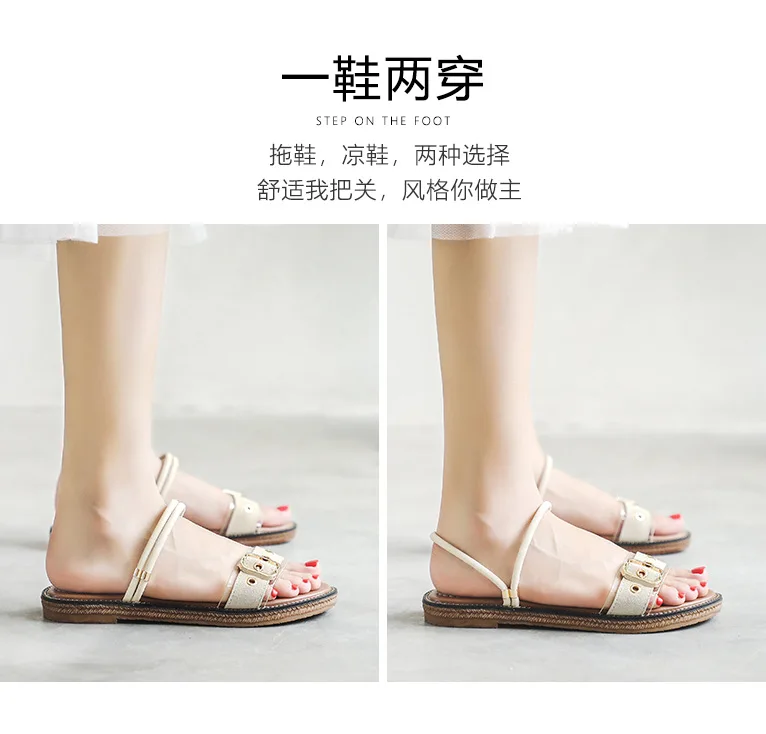 Genuine Leather Sandals Women's Fashionable All-match Flat Bottom Breathable Lightweight Wear-Resistant Non-Slip Womans Shoes