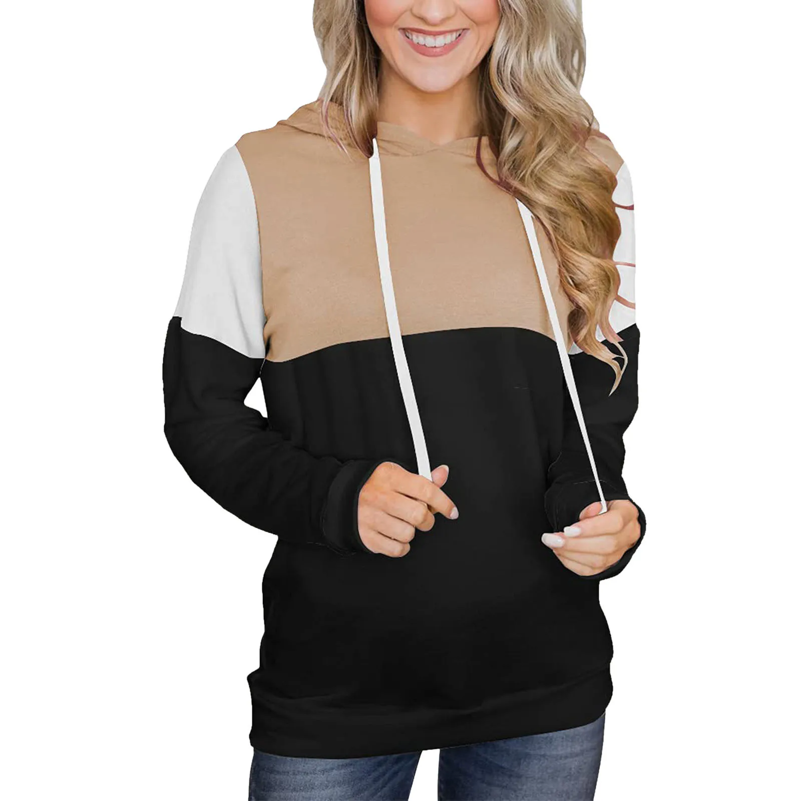 

Autumn Hoodies Women Patchwork Hoodie Long Sleeve Casual Hooded Sweatshirts Female Loose Pullover Sweatshirt Tops 2021 Sudaderas