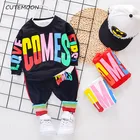 Весенне-осенний комплект для бега для мальчиков, хлопковые топы + штаны, комплекты из 2 предметов для мальчиков 1-2-3-4 лет, модная детская одежда для девочек