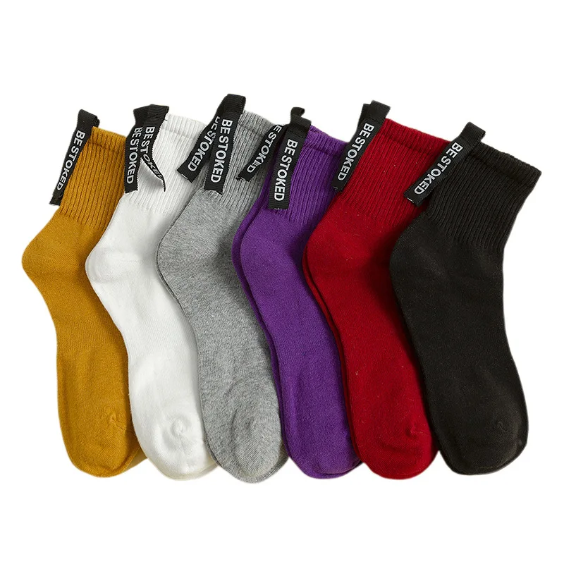Хлопковые однотонные женские носки с надписью новинка сезона осень 2019 модные