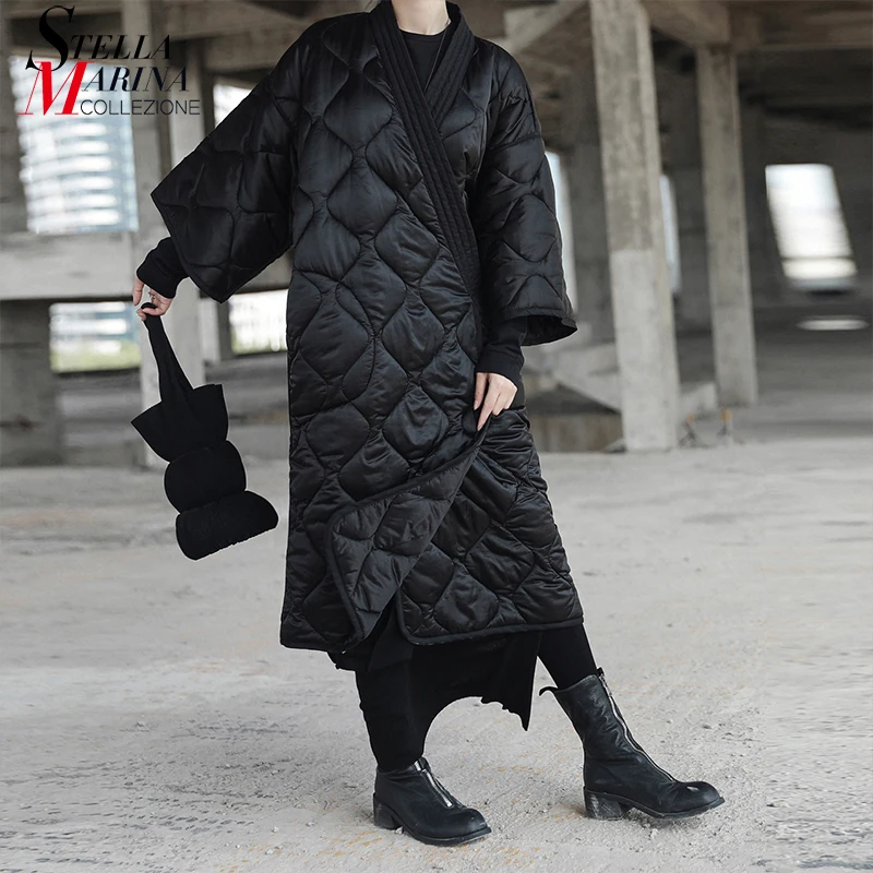 Новинка 2019 Женская однотонная черная парка с длинным рукавом пальто большого