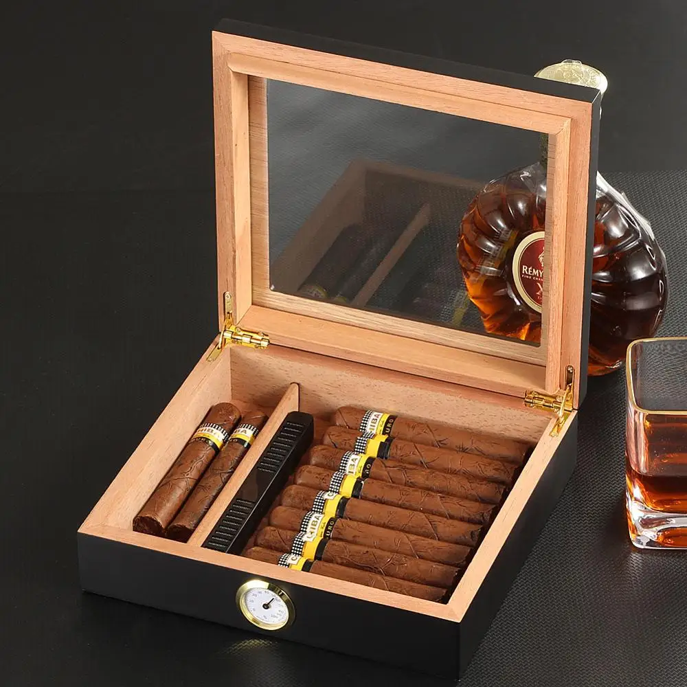 

Cedar Wood Cigar Travel Humidor Box Portable Cigar Case W/ Humidifier Hygrometer Cigar Humidor Sigaren Box For COHIBA Cigars