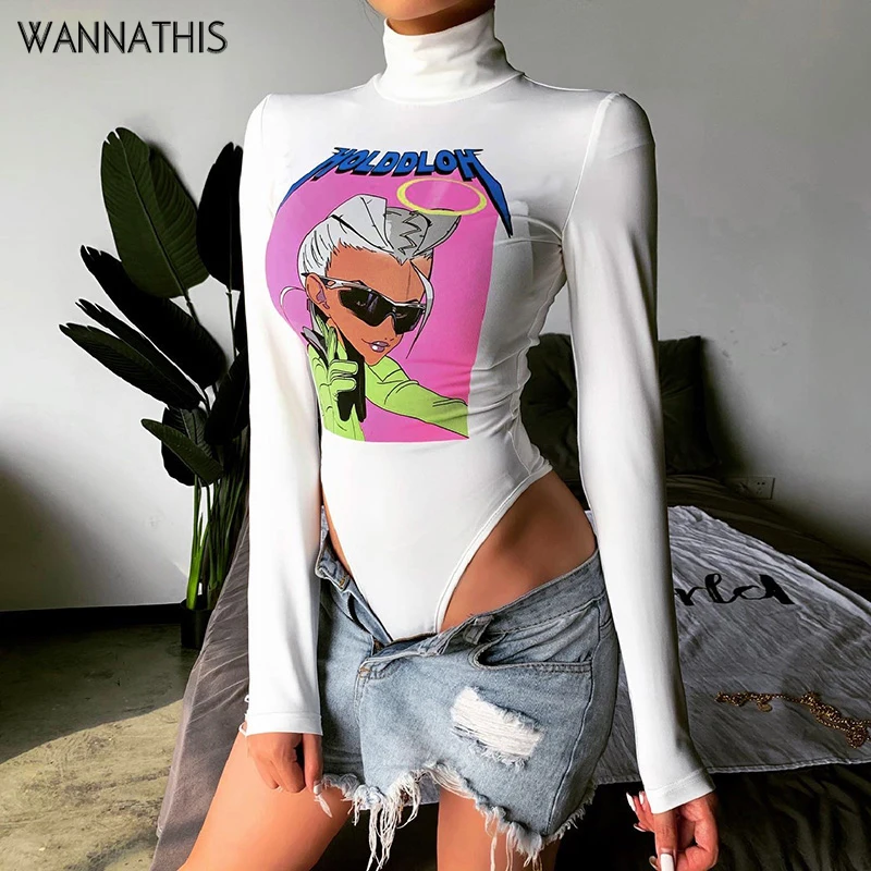 WannaThis боди с длинными рукавами и принтом героев мультфильмов белая водолазка