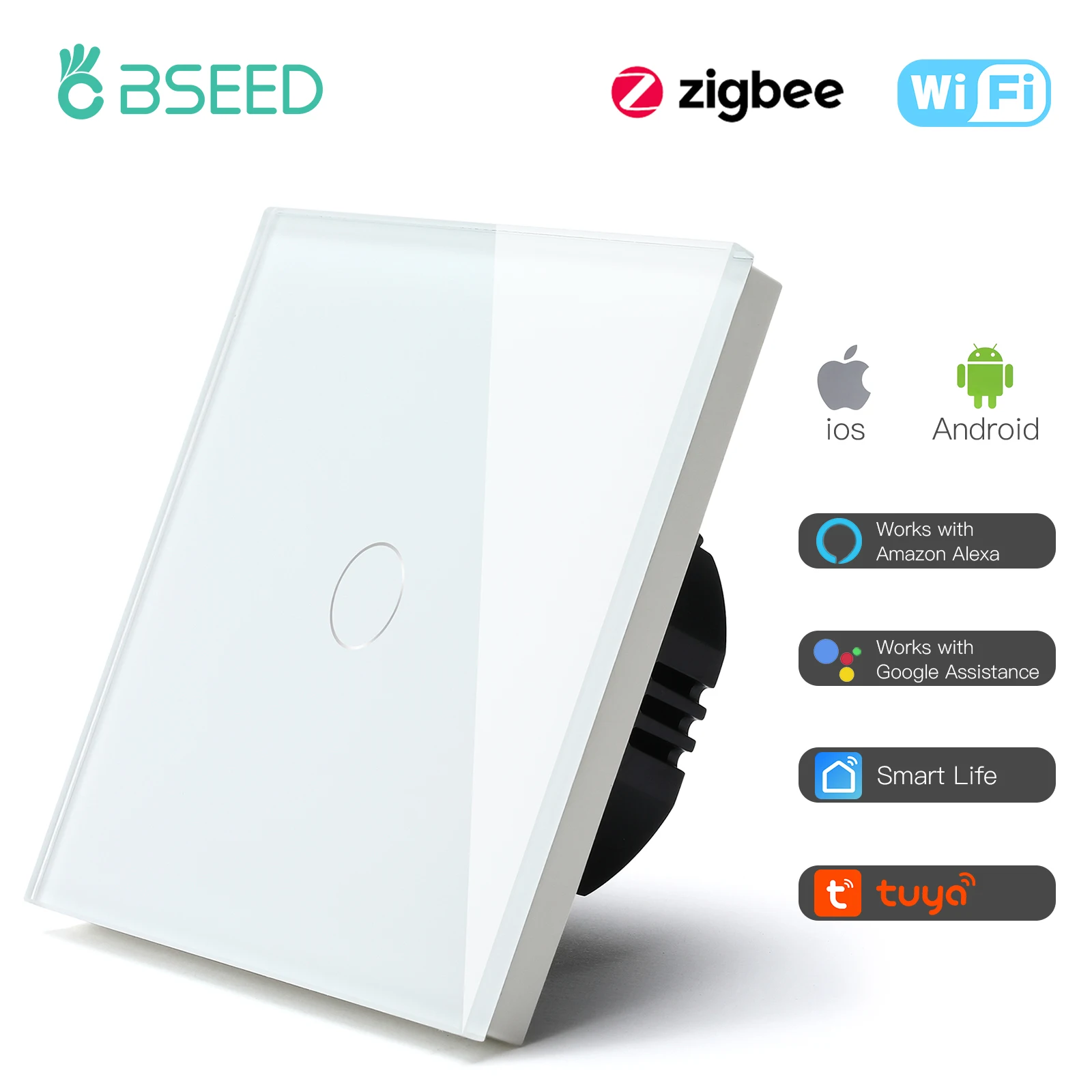 

NEW BSEED Zigbee Smart Light Switches 1/2/3Gang Wall Sensor Switch 220v Crystal Glass Panel Tuya Smart Home Control