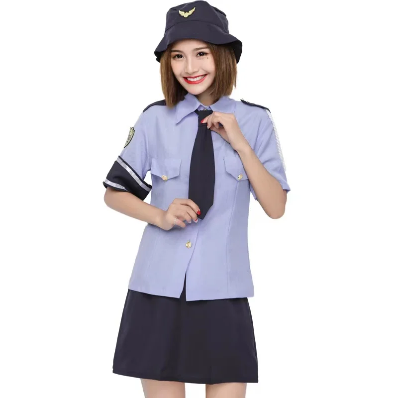 Синий женский костюм женщины-полицейского на Хэллоуин женская японская