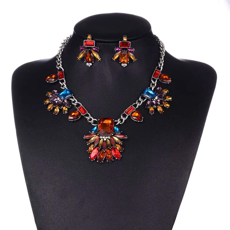 Shineland модные ювелирные изделия набор женщин Кристалл Разноцветные цветы