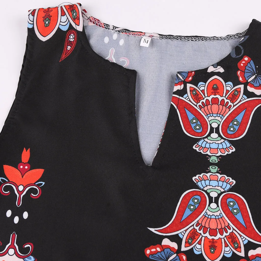 

Women Dress Plus Size Retro Sundress 2021 Fashion Ethnic Print Casual Sleeveless Vintage Bohemian V Neck Maxi Dress Vestidos