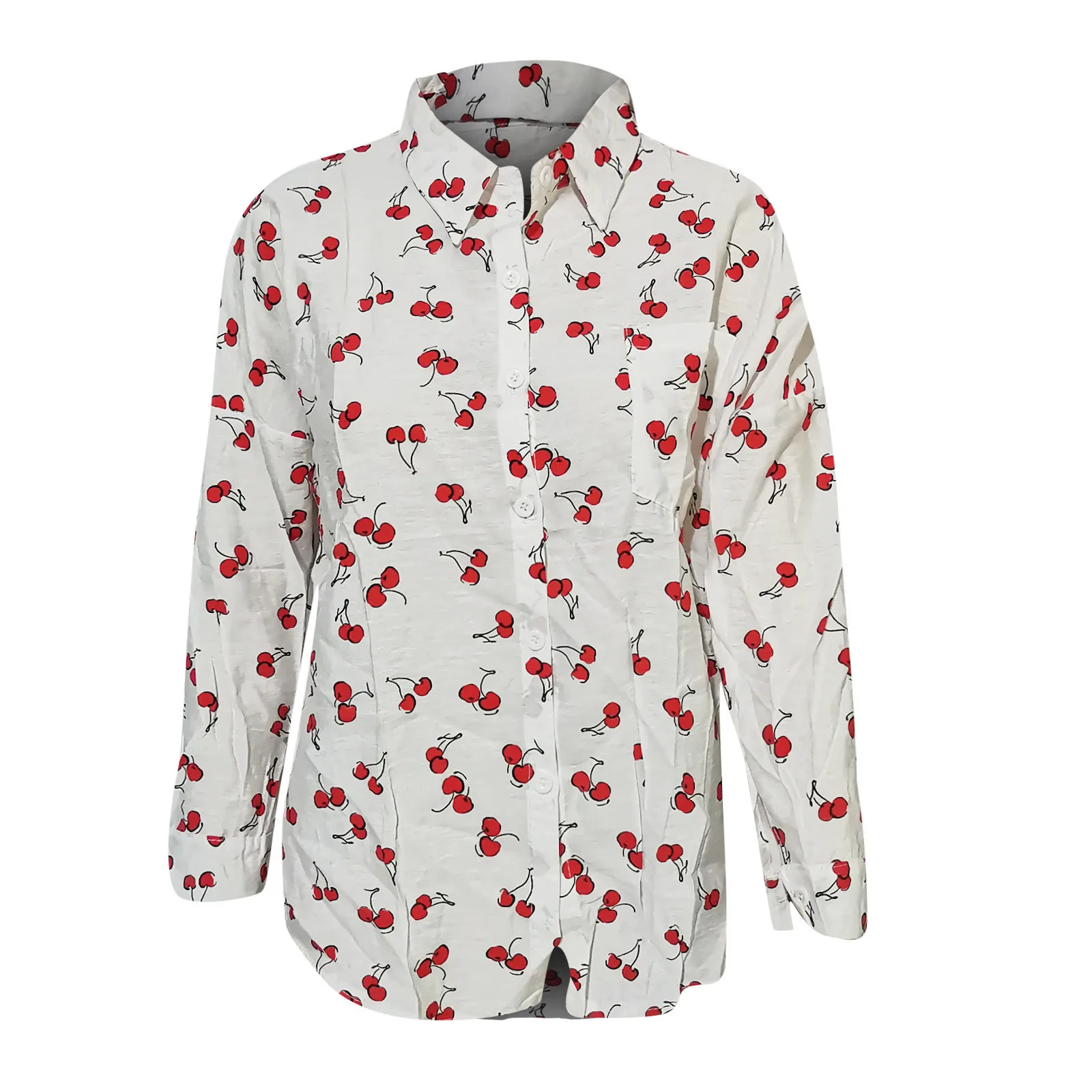 

Cherry Fruit Print Shirts Y2k Girls Spring Women'S Shirts Long Sleeve Casual Lapel Shirt Blusas Tops Woman Tunic 2021 Clothes