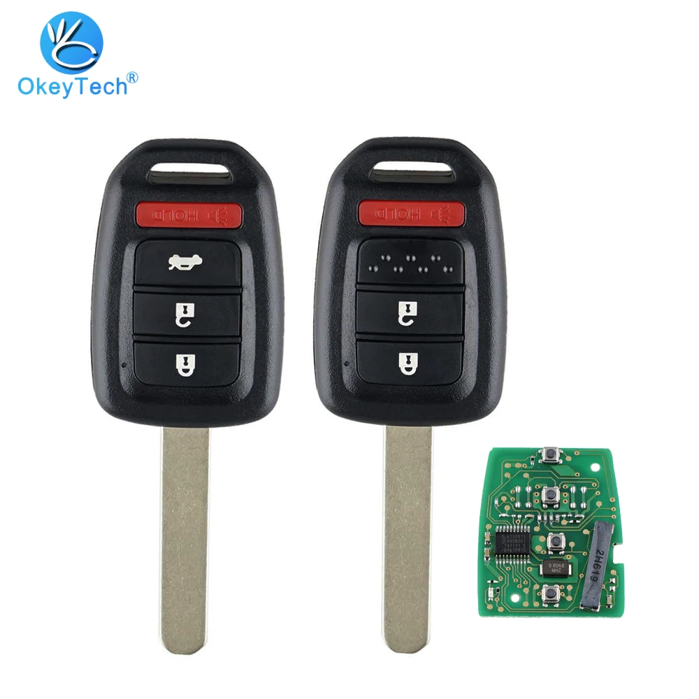 

OkeyTech For Honda Accord Sport CRV Civic Remote Key 313.8Mhz FCC: MLBHLIK6 3 button Hon66 Uncut Blade for Honda Control Car Key