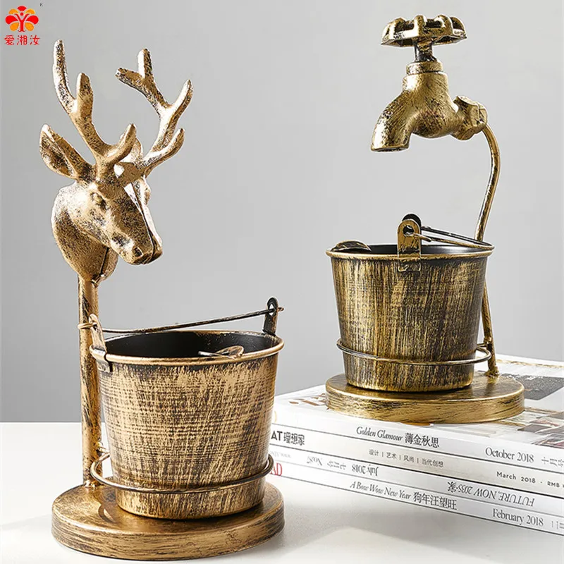 

Aixiangru Bucket/Faucet/ Claw/Bird/Deer Head Iron Art Personalized Bar Ashtray, Antique Industrial Furnishings