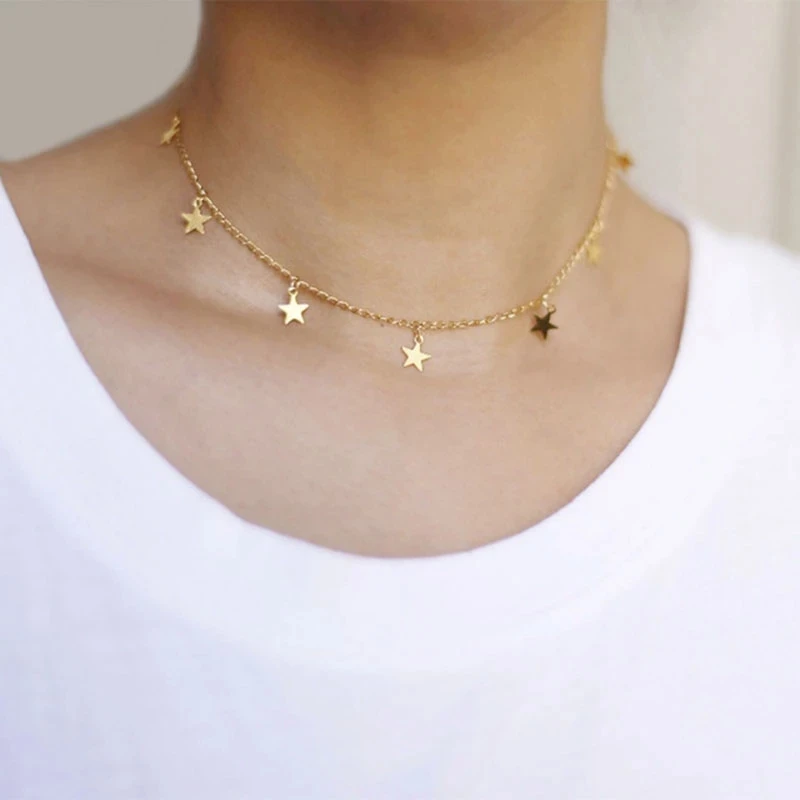 

One Piece Stainless Steel 7 Stars Necklace For Women Girl 40cm Length Clavicle Chain Chokers Femme Collar Jewelry Gift