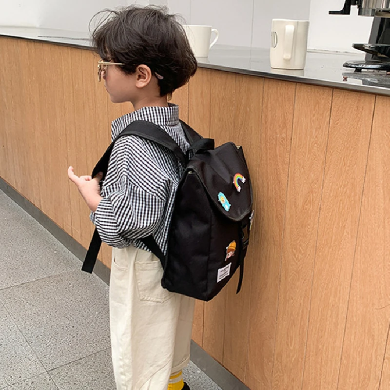 Children Backpack for Girls Boys Cute Cartoon Badge Personality Flip Small Primary School Backpack Baby Kindergarten Schoolbag