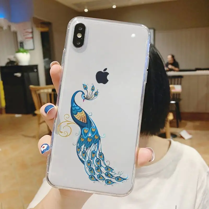 

Cartoon peacock animal Phone Case Transparent for iPhone 6 7 8 11 12 s mini pro X XS XR MAX Plus