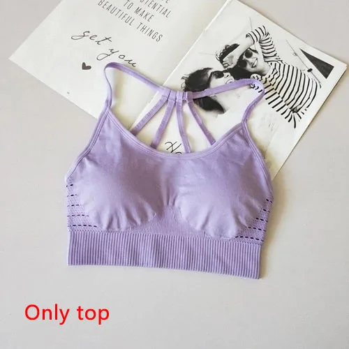 Violet top 2 шт., бесшовный комплект для йоги, бюстгальтер на бретельках, леггинсы с высокой талией, женская одежда для тренажерного зала, фитнеса, тренировок, комплект леггинсов для йоги, спортивная одежда для бега - Цвет: Violet top