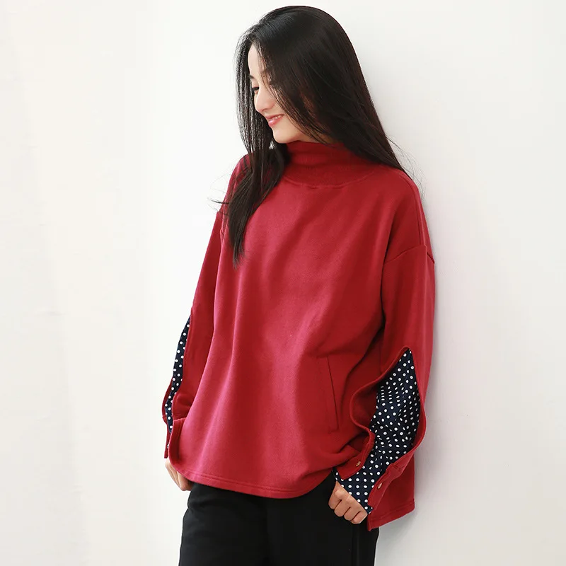 Женская толстовка большого размера Johnature осенне-зимние пуловеры с длинным