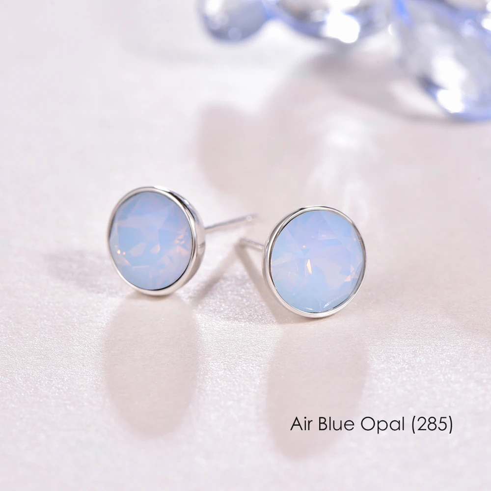 Air Blue Opal Кристаллы из серьги с кристаллами Сваровски стерлингового серебра круглые Сережки для пирсинга для женщин стильные серьги-гвоздики Свадебные офисные украшения - Окраска металла: Air Blue Opal