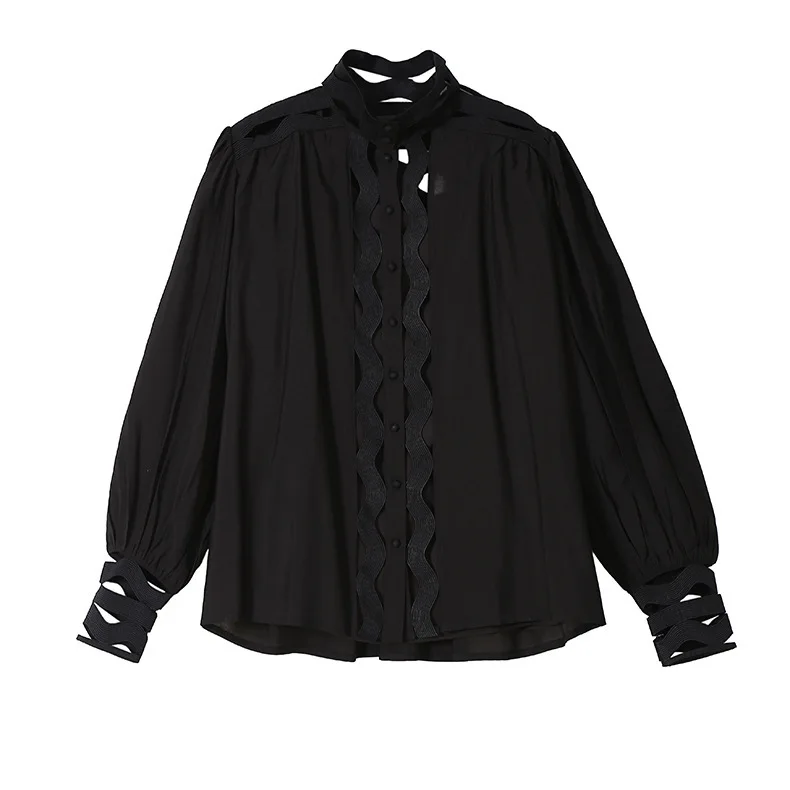 Max LuLu/модные корейские женские топы в стиле панк, хлопковые блузки, осенние женские сексуальные рубашки с дырками, Безразмерные с высоким воротом, свободная одежда