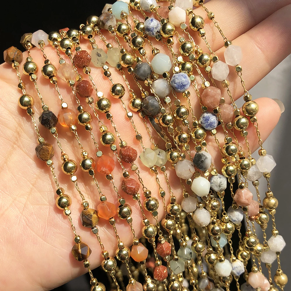 1 метр ручная работа Золотая проволока завернутая Розария цепочка с натуральным