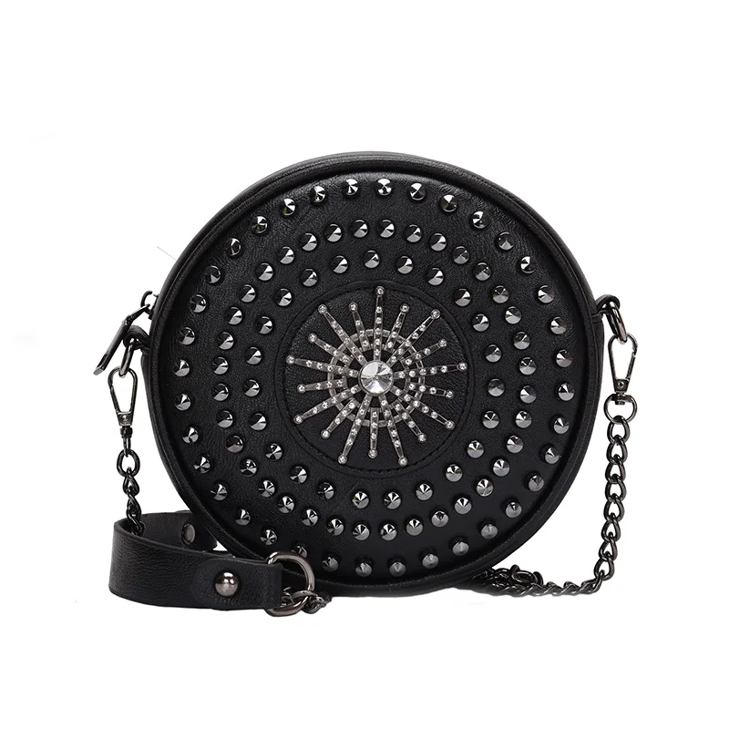 

Punk Style PU Leather Rivet Crossbody Bags For Women 2022 Chain Small Purses And Handbags Ladies Black Shoulder Messenger Bag