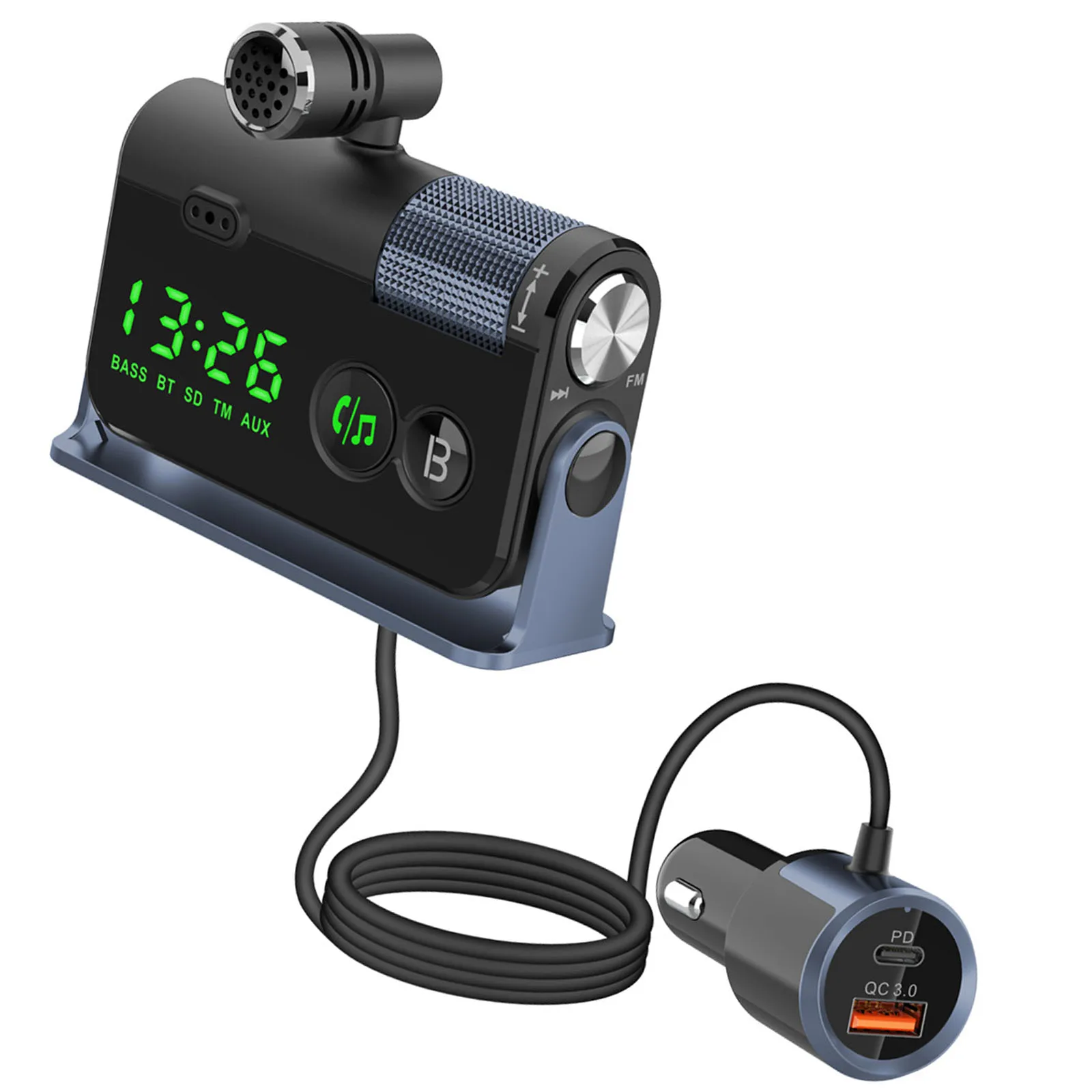 

Bluetooth FM Transmitter Wireless Bass Sound Power Off Memory for iOS Phones