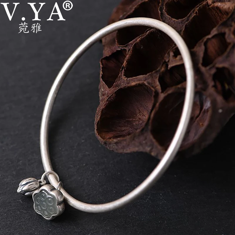 Женский браслет с цветком лотоса V.YA однотонный Браслет из чистого серебра 925
