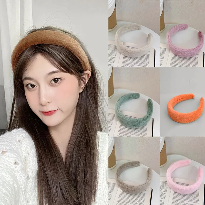 Повязка на голову из искусственного меха в Корейском стиле широкий пушистый