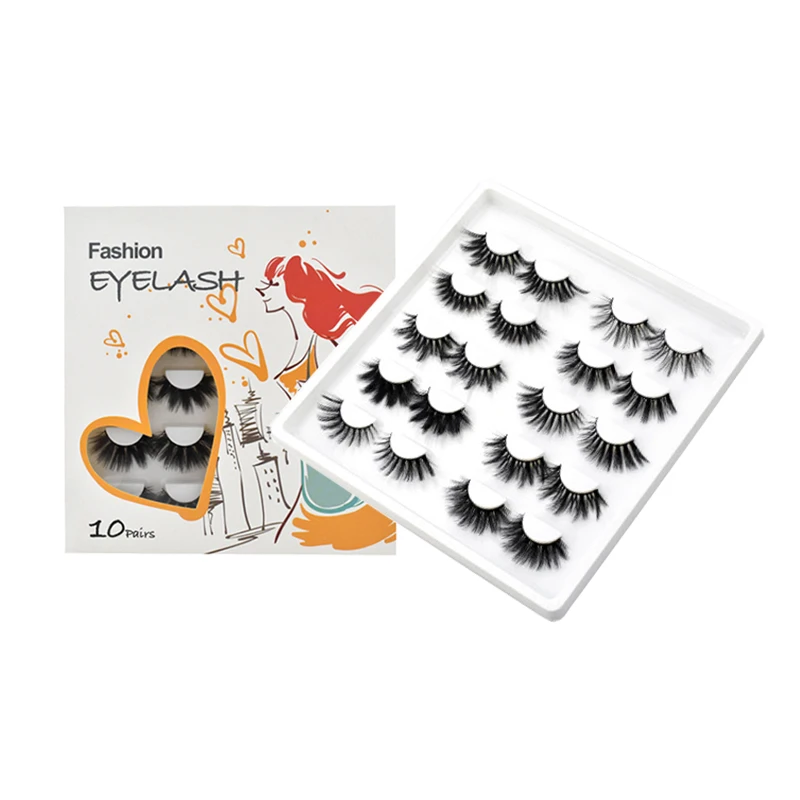 10 пар в комплекте накладные ресницы серо коричневого цвета с фокусным