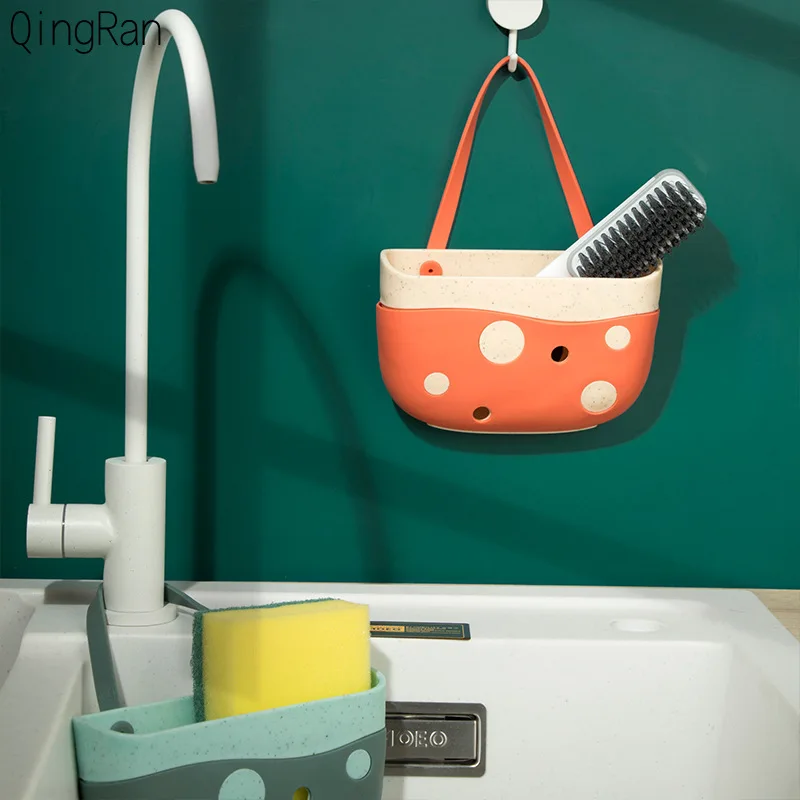 

Sink Shelf Soap Sponge Drain Rack Hanging Bag Kitchen Accessorie Bathroom Holder Strap Faucet Storage Basket with Drain Holes