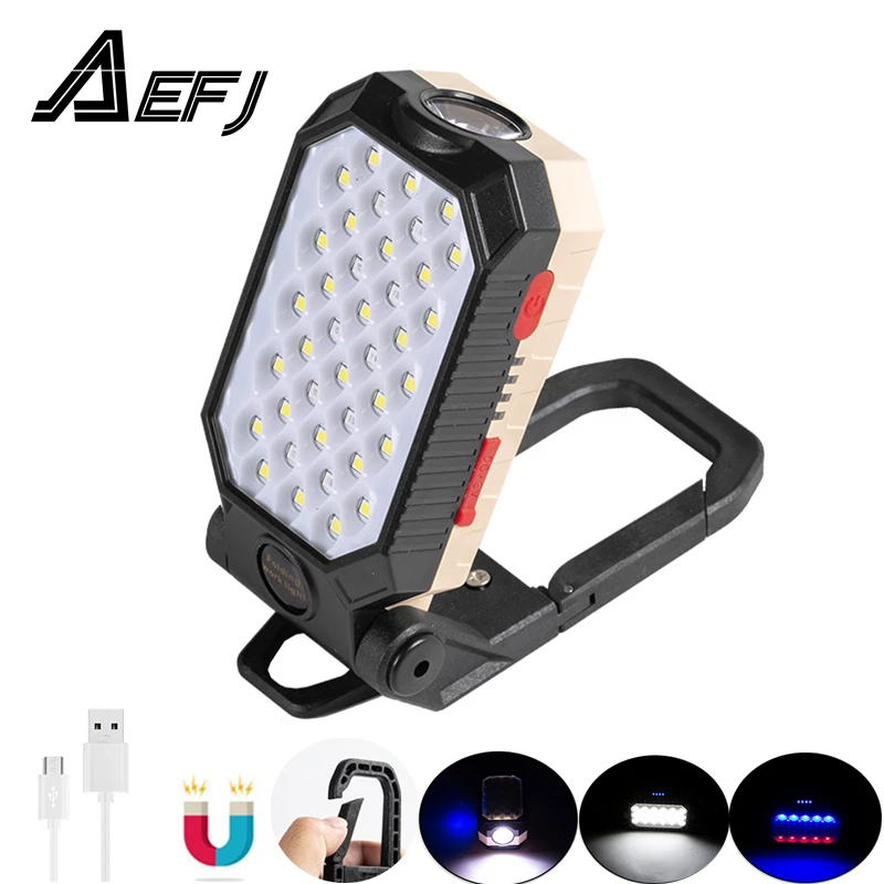 COB Work Light Portable LED Flashlight USB Rechargeable Adjustable Waterproof Camping Lantern Magnet Design with Power Display | Лампы и