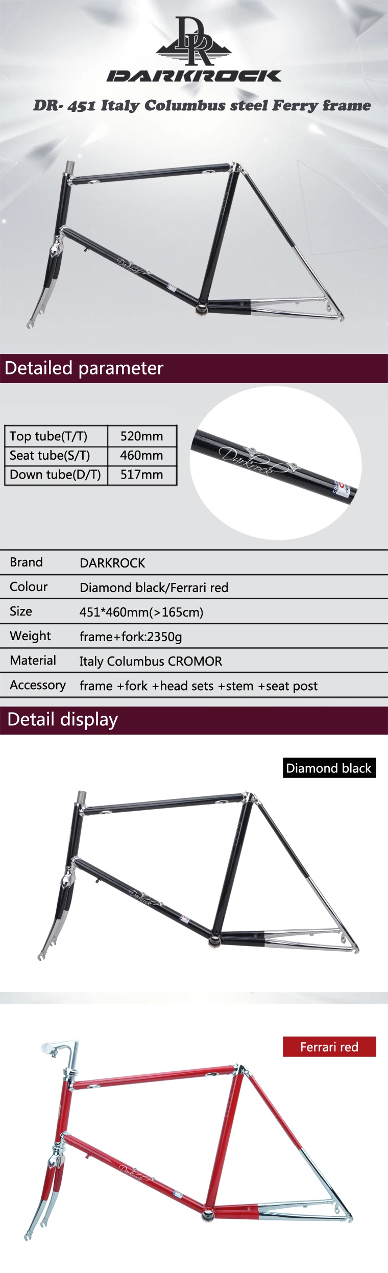 DARKROCK DR-451, Италия, Коламбус, стальная мини-вилка с рамой, 22 дюйма, для езды на городском велосипеде, запчасти для велосипеда ET готовая концепция езды