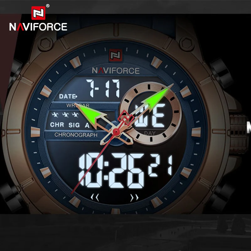 NAVIFORCE Мужские часы Роскошные бизнес Военные Спортивные Цифровые хронограф
