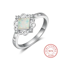 square fire opal stone rings retro vintage 925 sterling silver women rings clear cz female finger rings charms jewelry gifts