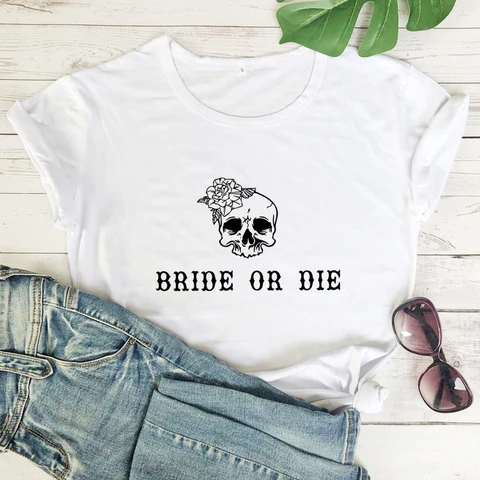 Футболка для вечеривечерние невесты или смерти до США, футболка в готическом стиле для девочек, летняя футболка в стиле бохо для девичника, подружек невесты, черепа, Топ